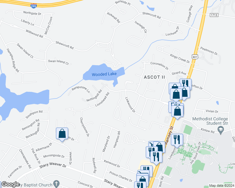 map of restaurants, bars, coffee shops, grocery stores, and more near 300 Bubble Creek Court in Fayetteville