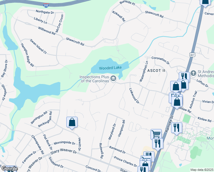 map of restaurants, bars, coffee shops, grocery stores, and more near 3223 Nottinghill Road in Fayetteville
