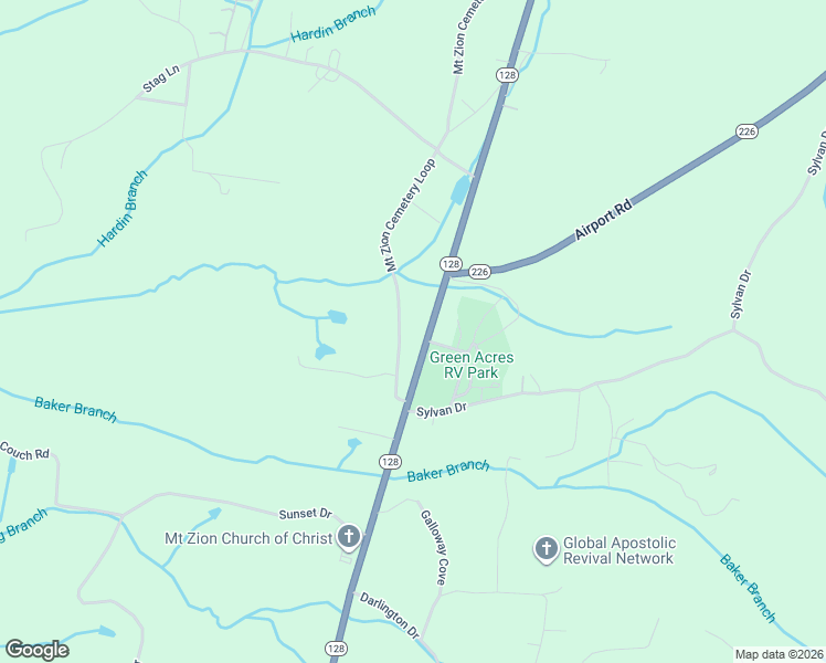 map of restaurants, bars, coffee shops, grocery stores, and more near 6475 Tennessee 128 in Savannah