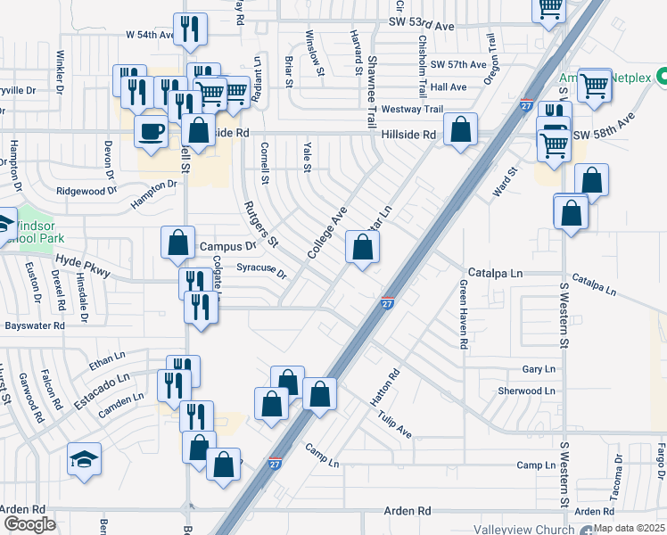 map of restaurants, bars, coffee shops, grocery stores, and more near 6305 Cornell Street in Amarillo