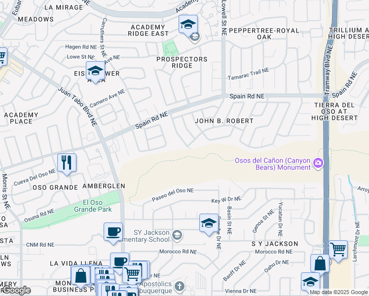 map of restaurants, bars, coffee shops, grocery stores, and more near 5201 Vista Bonita Northeast in Albuquerque