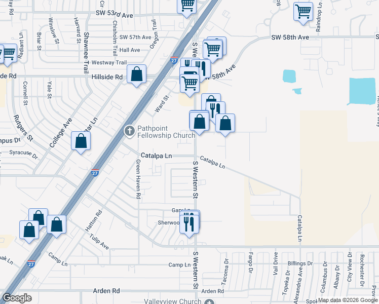 map of restaurants, bars, coffee shops, grocery stores, and more near 4205 Vance Avenue in Amarillo