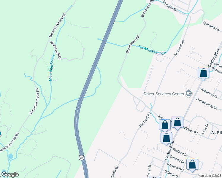 map of restaurants, bars, coffee shops, grocery stores, and more near 4970 Browntown Road in Chattanooga