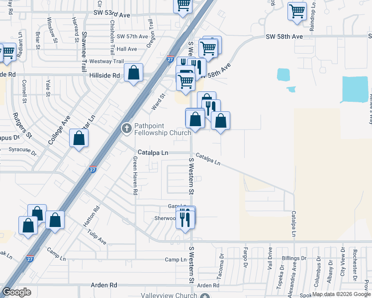 map of restaurants, bars, coffee shops, grocery stores, and more near 4205 Vance Avenue in Amarillo
