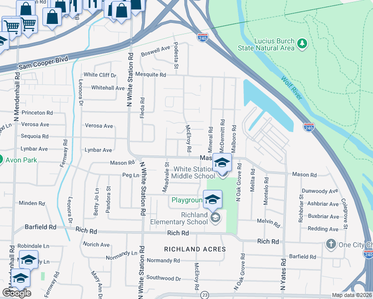 map of restaurants, bars, coffee shops, grocery stores, and more near 398 McElroy Road in Memphis