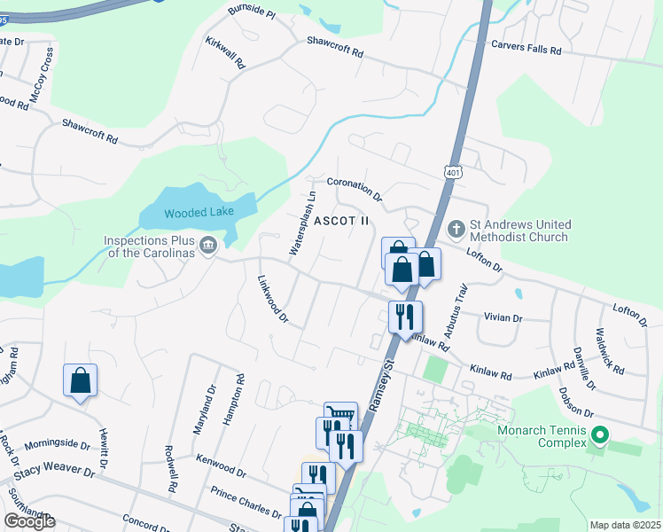 map of restaurants, bars, coffee shops, grocery stores, and more near 113 Pigeonhouse Court in Fayetteville