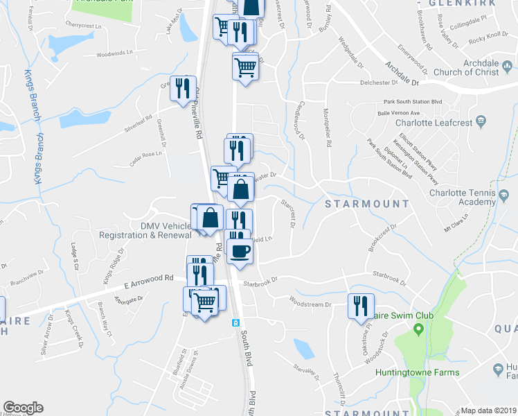 map of restaurants, bars, coffee shops, grocery stores, and more near in Charlotte
