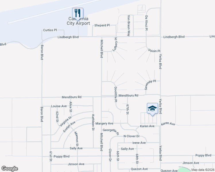 map of restaurants, bars, coffee shops, grocery stores, and more near 22001 Mitchell Boulevard in California City
