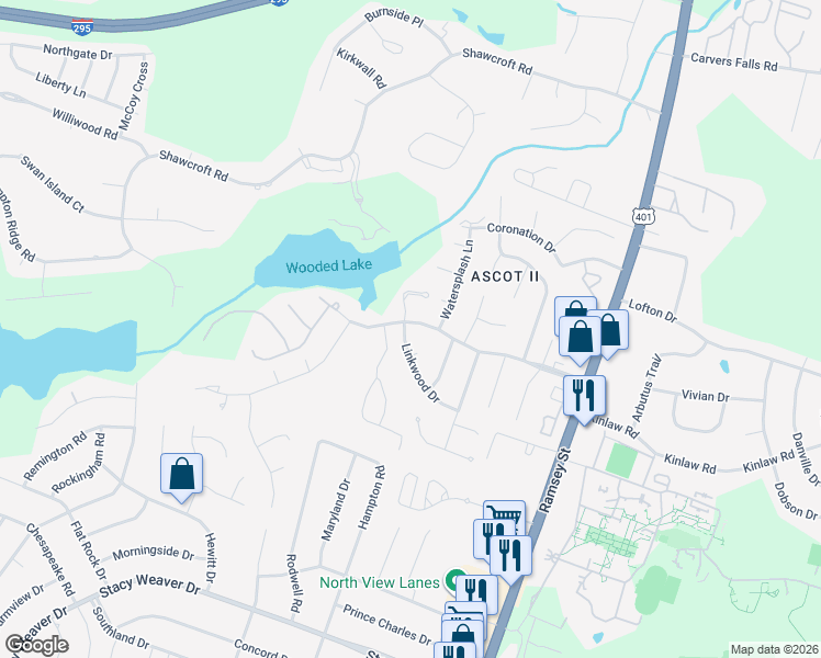 map of restaurants, bars, coffee shops, grocery stores, and more near 158 Ridgeway Drive in Fayetteville