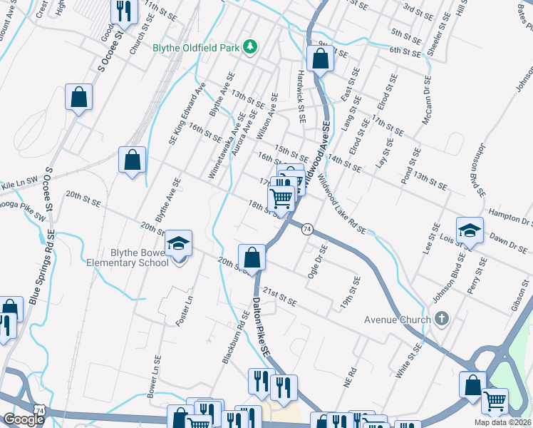 map of restaurants, bars, coffee shops, grocery stores, and more near 904 17th Street Southeast in Cleveland