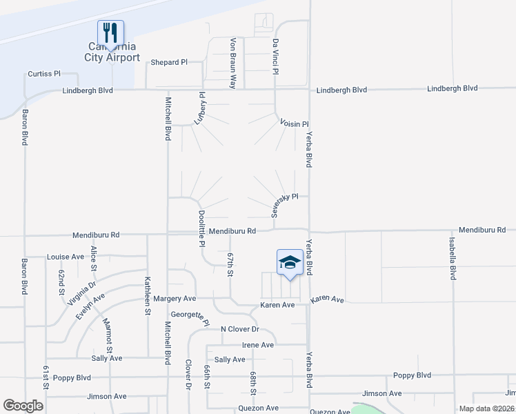 map of restaurants, bars, coffee shops, grocery stores, and more near Cochran Court in California City