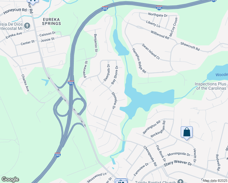 map of restaurants, bars, coffee shops, grocery stores, and more near 443 Shoreline Drive in Fayetteville