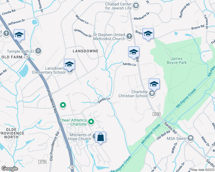 map of restaurants, bars, coffee shops, grocery stores, and more near 412 Sardis Lane in Charlotte