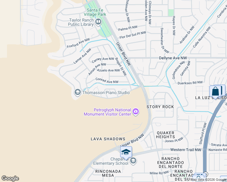 map of restaurants, bars, coffee shops, grocery stores, and more near 6509 Cliffrose Road Northwest in Albuquerque