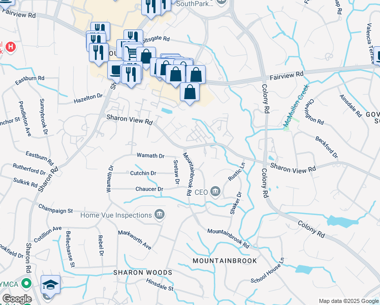 map of restaurants, bars, coffee shops, grocery stores, and more near 3406 Stettler View Road in Charlotte