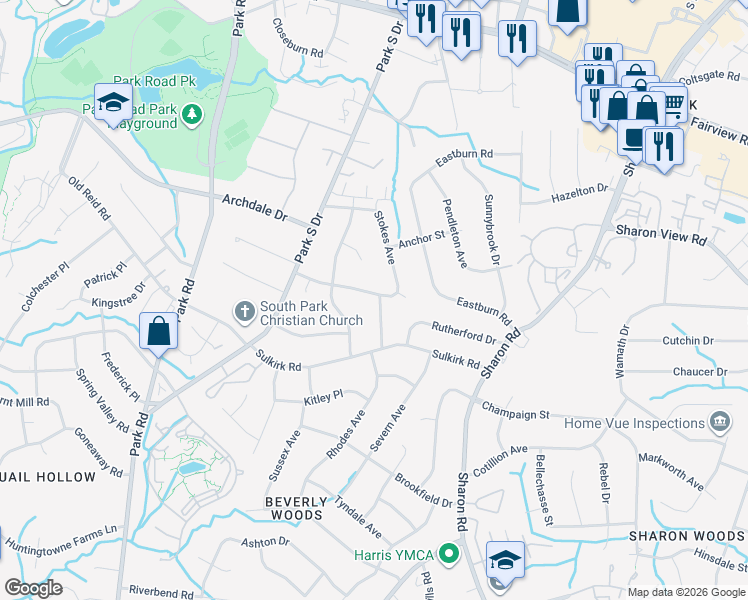 map of restaurants, bars, coffee shops, grocery stores, and more near 3764 Stokes Avenue in Charlotte