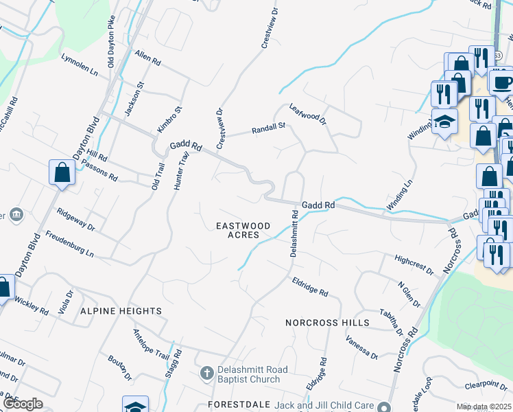 map of restaurants, bars, coffee shops, grocery stores, and more near 513 Royal Crest Drive in Red Bank