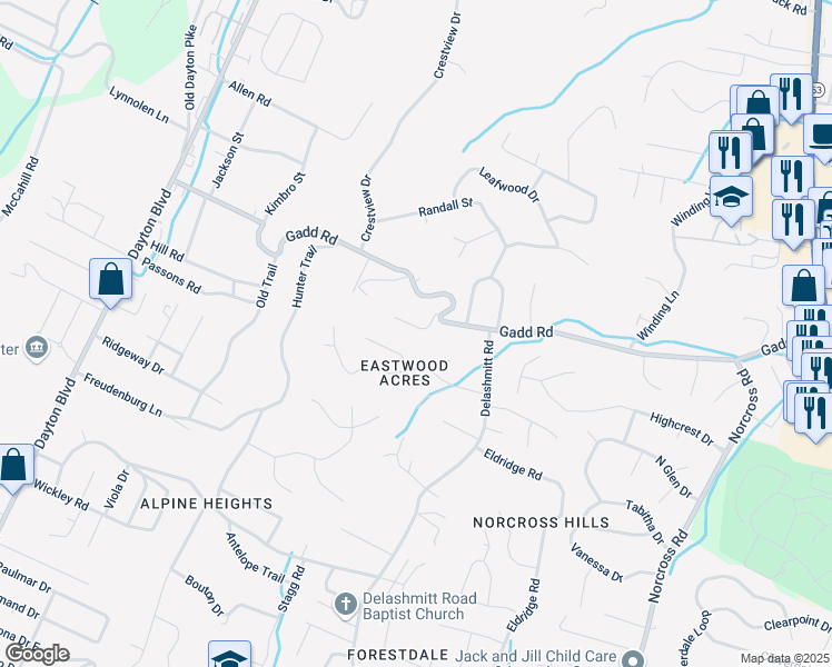 map of restaurants, bars, coffee shops, grocery stores, and more near 513 Royal Crest Drive in Red Bank