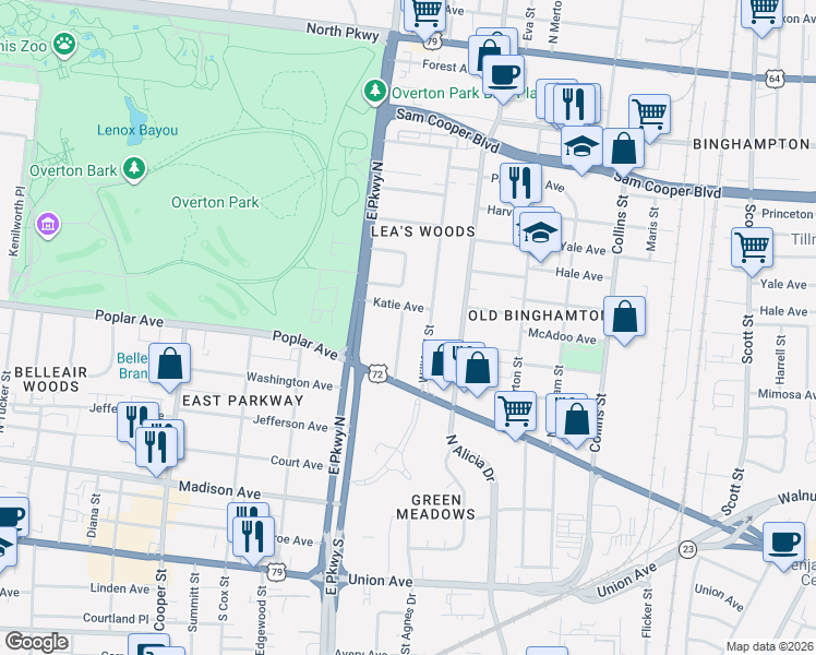 map of restaurants, bars, coffee shops, grocery stores, and more near 230 Crestmere Place in Memphis