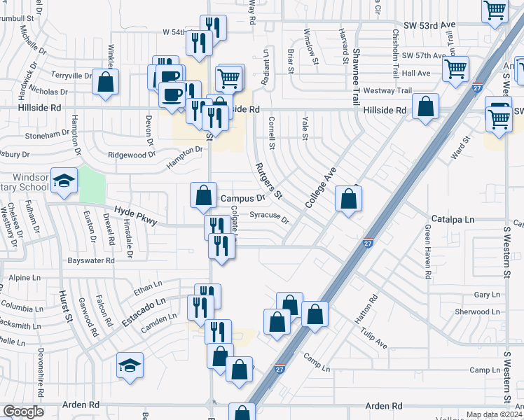 map of restaurants, bars, coffee shops, grocery stores, and more near 5808 Syracuse Drive in Amarillo