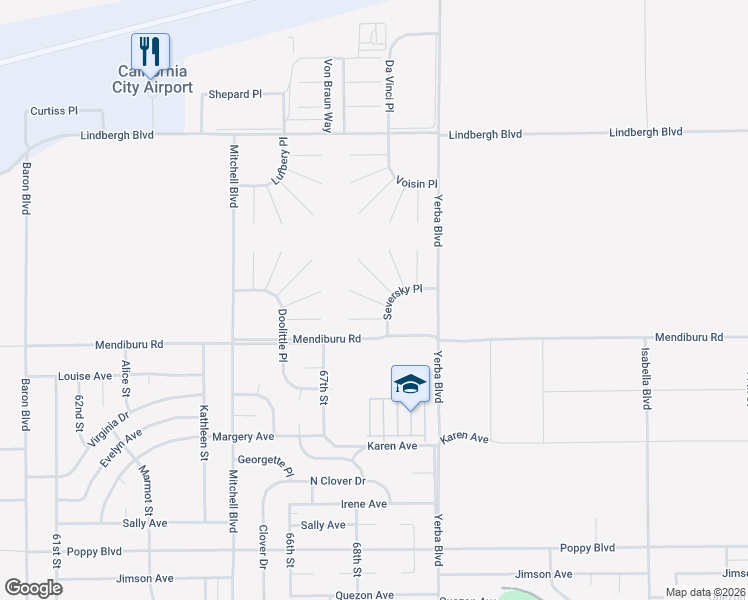 map of restaurants, bars, coffee shops, grocery stores, and more near Cochran Court in California City
