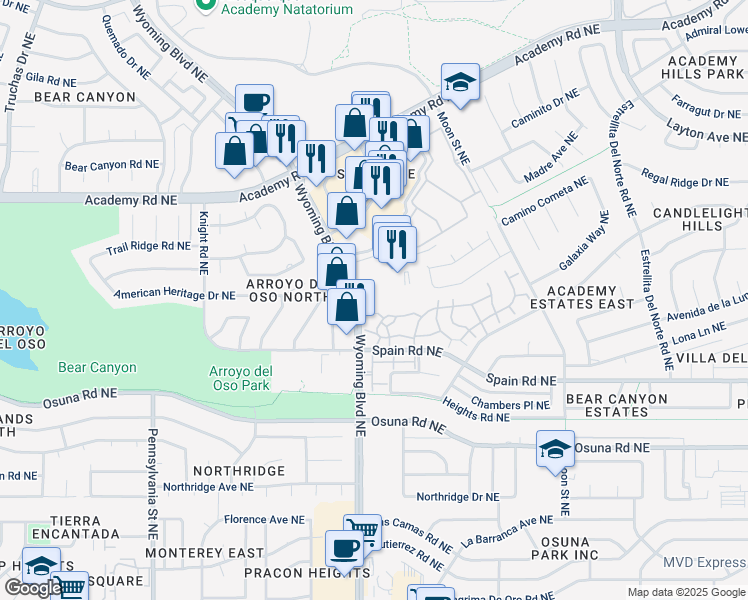 map of restaurants, bars, coffee shops, grocery stores, and more near in Albuquerque