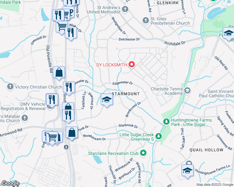 map of restaurants, bars, coffee shops, grocery stores, and more near 1711 Brookdale Avenue in Charlotte