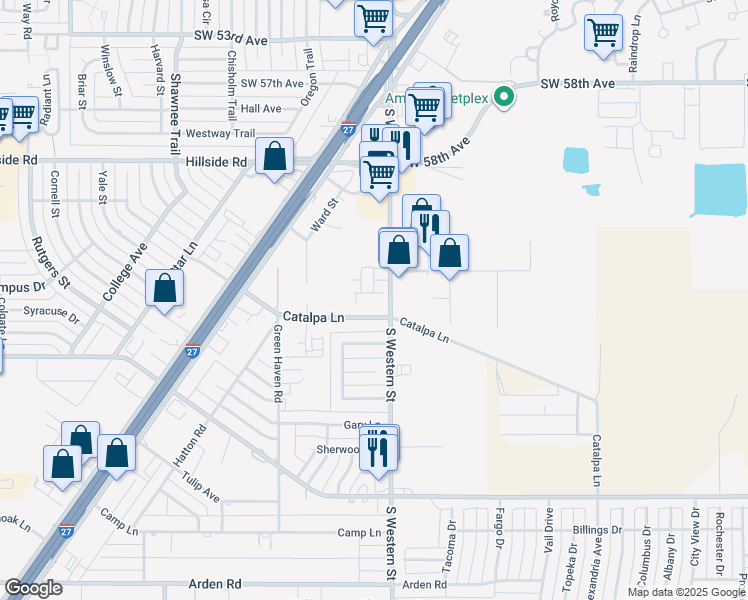 map of restaurants, bars, coffee shops, grocery stores, and more near 4205 Vance Avenue in Amarillo