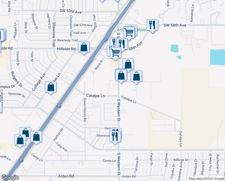 map of restaurants, bars, coffee shops, grocery stores, and more near 4207 Vance Avenue in Amarillo