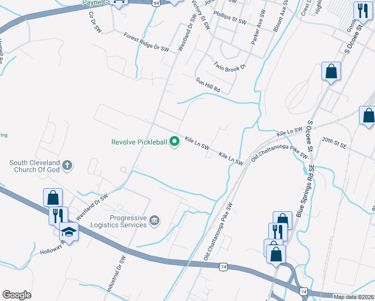 map of restaurants, bars, coffee shops, grocery stores, and more near 435 Kile Lane Southwest in Cleveland