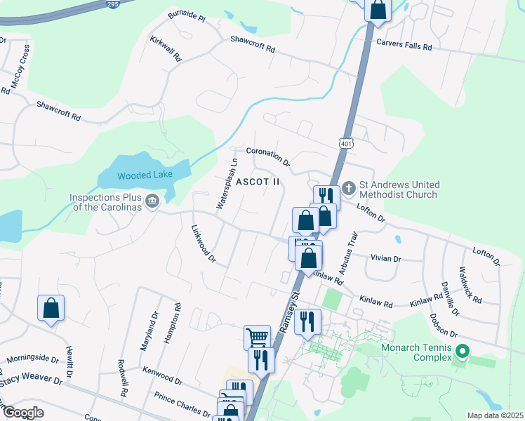 map of restaurants, bars, coffee shops, grocery stores, and more near 100 Pigeonhouse Court in Fayetteville