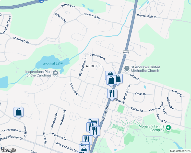 map of restaurants, bars, coffee shops, grocery stores, and more near 100 Pigeonhouse Court in Fayetteville