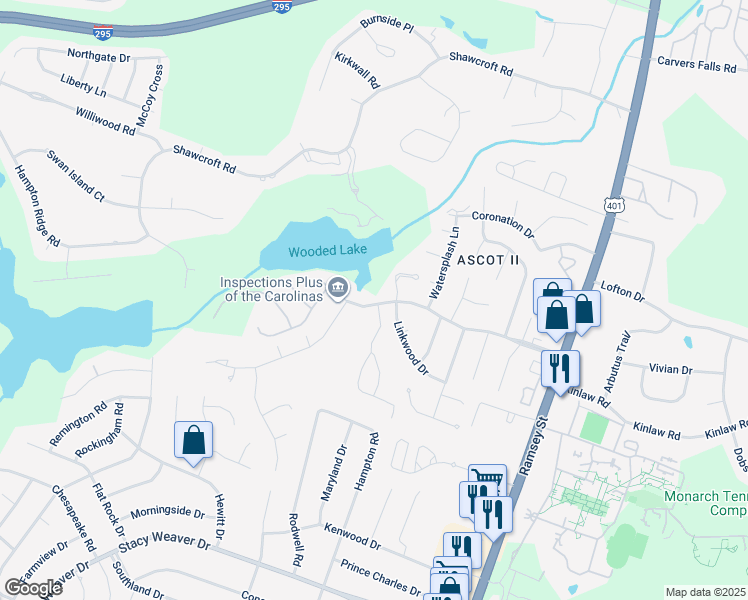map of restaurants, bars, coffee shops, grocery stores, and more near 208 Ridgeway Drive in Fayetteville