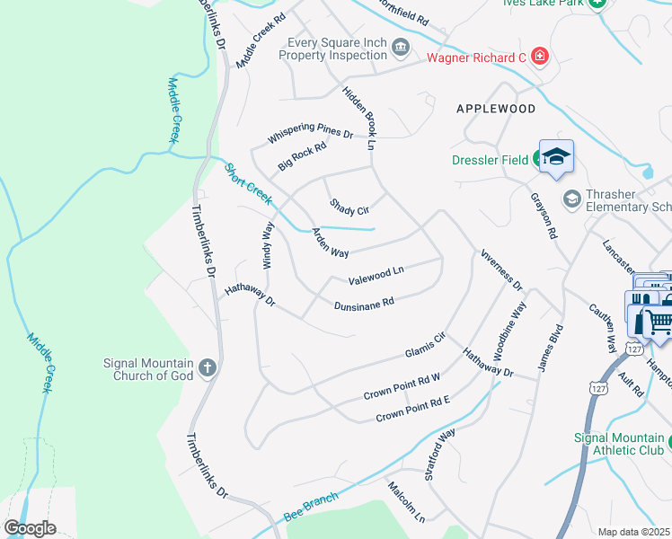 map of restaurants, bars, coffee shops, grocery stores, and more near 900 Valewood Lane in Signal Mountain