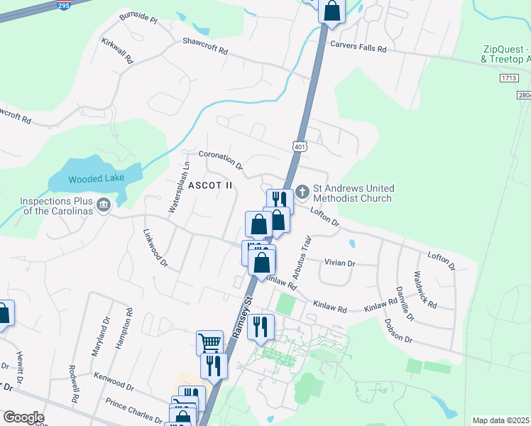 map of restaurants, bars, coffee shops, grocery stores, and more near 130 London Court in Fayetteville