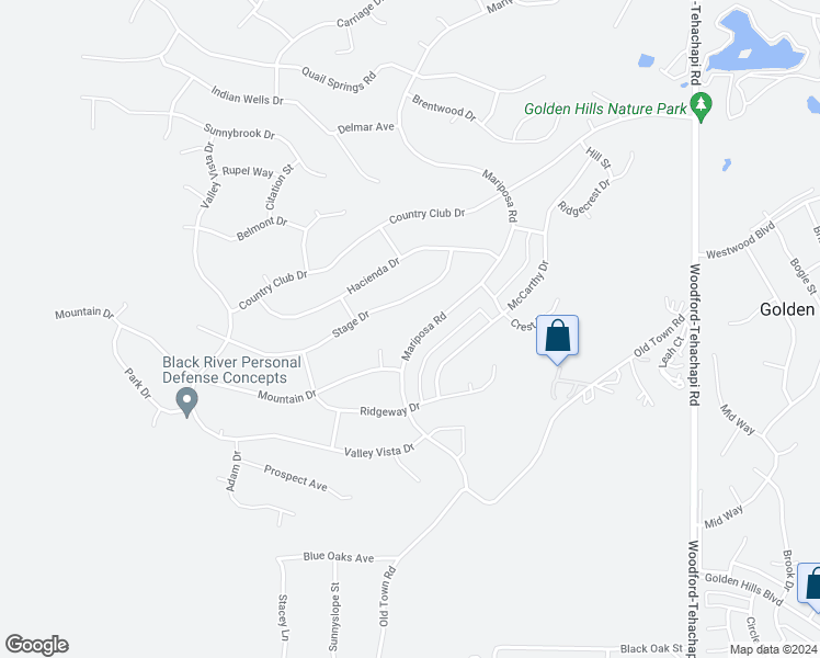 map of restaurants, bars, coffee shops, grocery stores, and more near 22119 Mariposa Road in Tehachapi