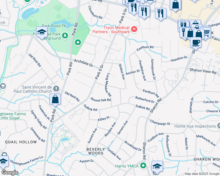 map of restaurants, bars, coffee shops, grocery stores, and more near 3835 Stokes Avenue in Charlotte
