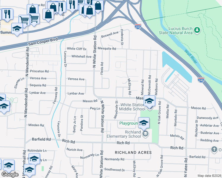 map of restaurants, bars, coffee shops, grocery stores, and more near 394 Rosser Road in Memphis