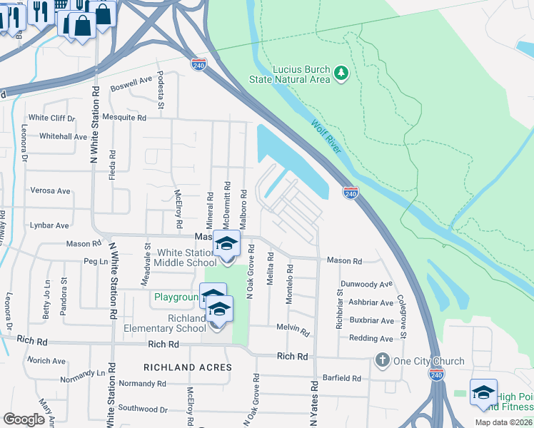 map of restaurants, bars, coffee shops, grocery stores, and more near 409 Fountain Crest Cove in Memphis