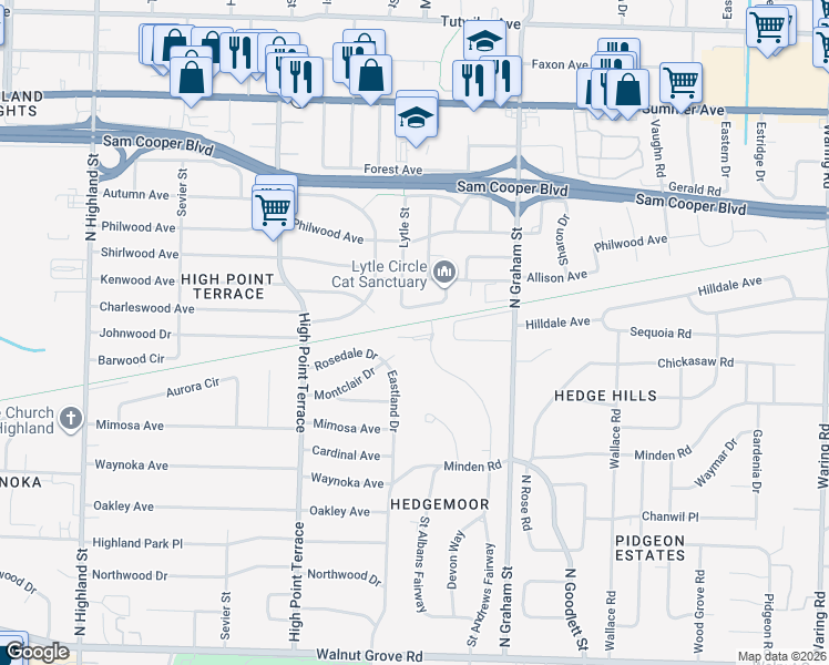 map of restaurants, bars, coffee shops, grocery stores, and more near 3860 Saint Andrews Green in Memphis