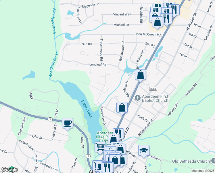 map of restaurants, bars, coffee shops, grocery stores, and more near 610 Thomas Avenue in Aberdeen