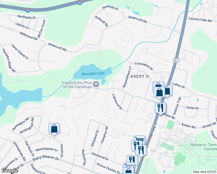 map of restaurants, bars, coffee shops, grocery stores, and more near 208 Ridgeway Drive in Fayetteville