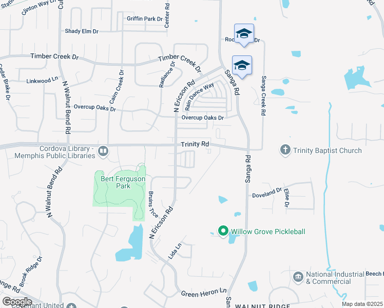 map of restaurants, bars, coffee shops, grocery stores, and more near 619 East Ashley Glen Circle in Memphis