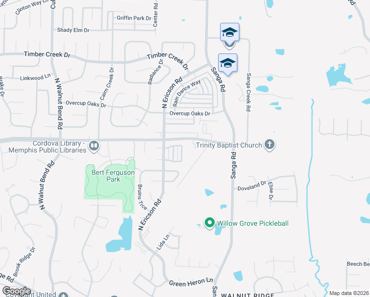 map of restaurants, bars, coffee shops, grocery stores, and more near 620 East Ashley Glen Circle in Memphis