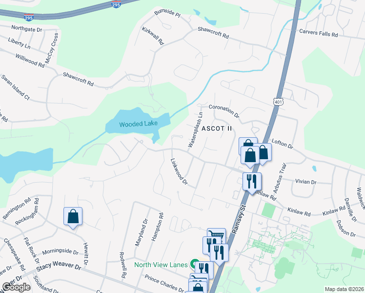 map of restaurants, bars, coffee shops, grocery stores, and more near 158 Ridgeway Drive in Fayetteville