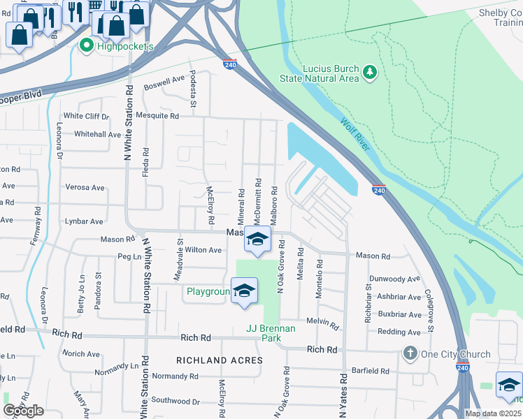 map of restaurants, bars, coffee shops, grocery stores, and more near 398 McDermitt Road in Memphis
