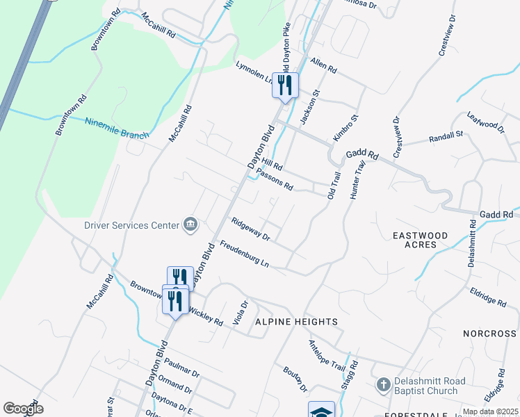 map of restaurants, bars, coffee shops, grocery stores, and more near 171 Oak Street in Chattanooga