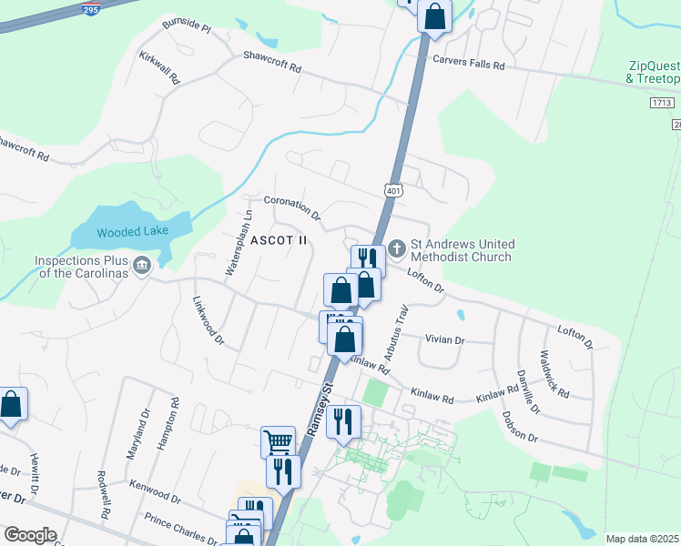 map of restaurants, bars, coffee shops, grocery stores, and more near 142 London Court in Fayetteville