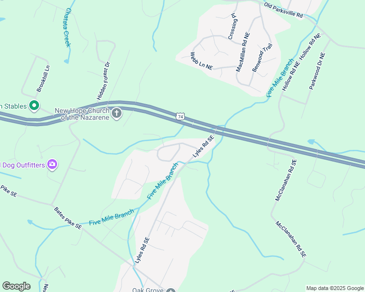 map of restaurants, bars, coffee shops, grocery stores, and more near 141 Georgia Bell Circle Southeast in Cleveland
