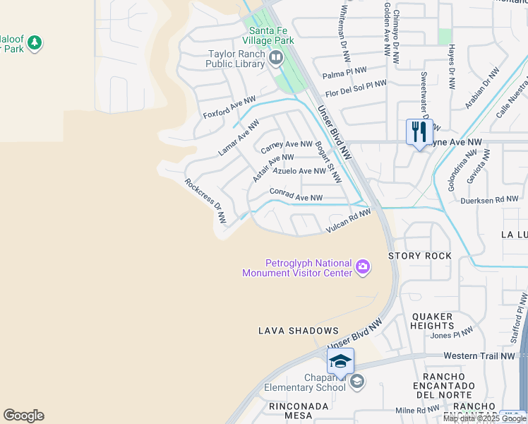 map of restaurants, bars, coffee shops, grocery stores, and more near 4973 Butte Place Northwest in Albuquerque
